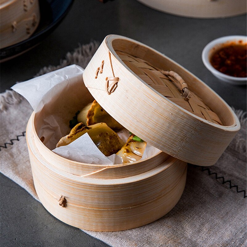 2 Tier Durable Cookware Bamboo Steamer Chinese Kitchen Cookware Fish Rice Dim Sum Basket Rice Pasta Cooker Set With Lid