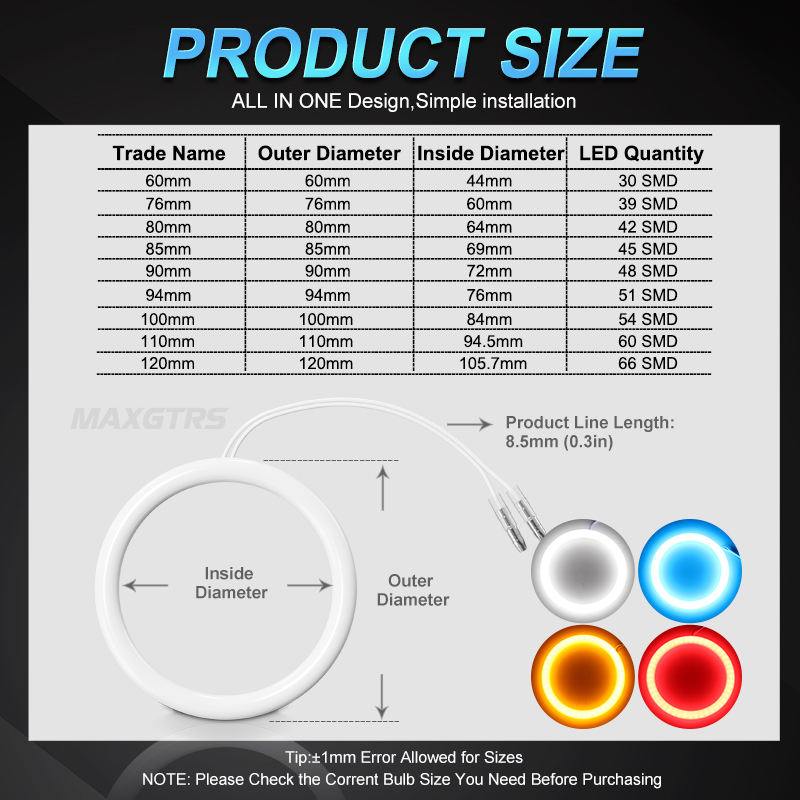 2 Stuks Daytime Running Koplamp Lamp Auto Angel Eyes Led Halo Ring Koplamp Drl 12V 60Mm 70Mm 80Mm 90Mm 100Mm 110Mm 120Mm