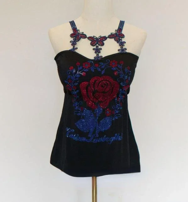 butterfly Women Camis Sexy Femme Padded Camisole Lady Rhainstones Gemstones Tanks Padded Tank Tops