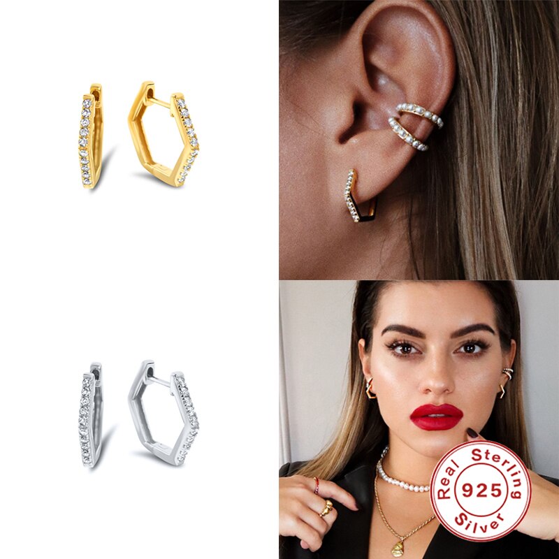 CANNER-pendientes de aro de Plata de Ley 925 auténtica para mujer, aretes redondos de estrella de copo de nieve pequeños, joyería con dijes,