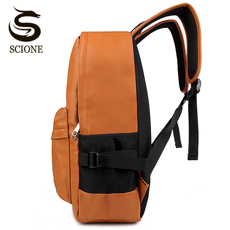 Top PU Leather Waterproof Travel Laptop Backpack Bag For College Simple Men Casual Daypacks Mochila Male School Bag