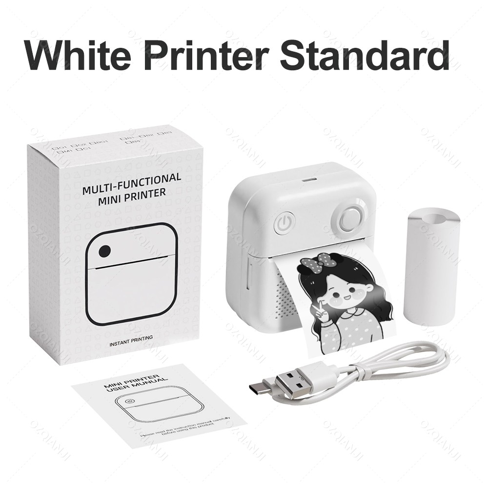 GZQIANJI D3 Portable PrinterThermal Paper Stickers Paper Mini Printers Labels Maker Printer for Error Printing Photo Printing: WHITE