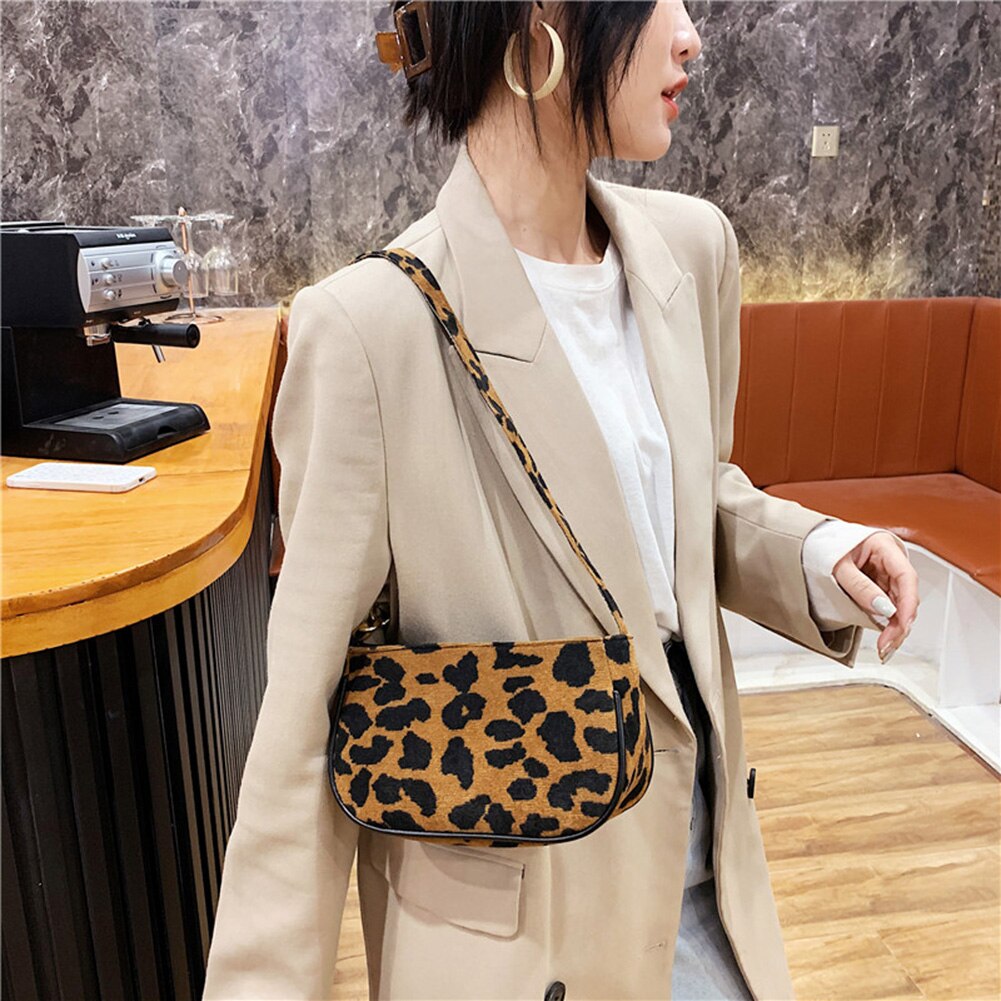 Leopard aufbringen Kette Umhängetaschen Pu Leder Unterarm Handtasche Jahrgang Weibliche Geldbörse Straße Plüsch Frauen Schulter Tasche