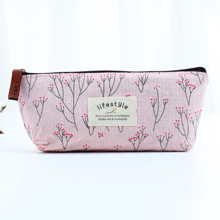 Cute Kawaii Floral Flower Canvas Zipper Pencil Cases Lovely Fabric Flower Tree Pen Bags School Supplies: D