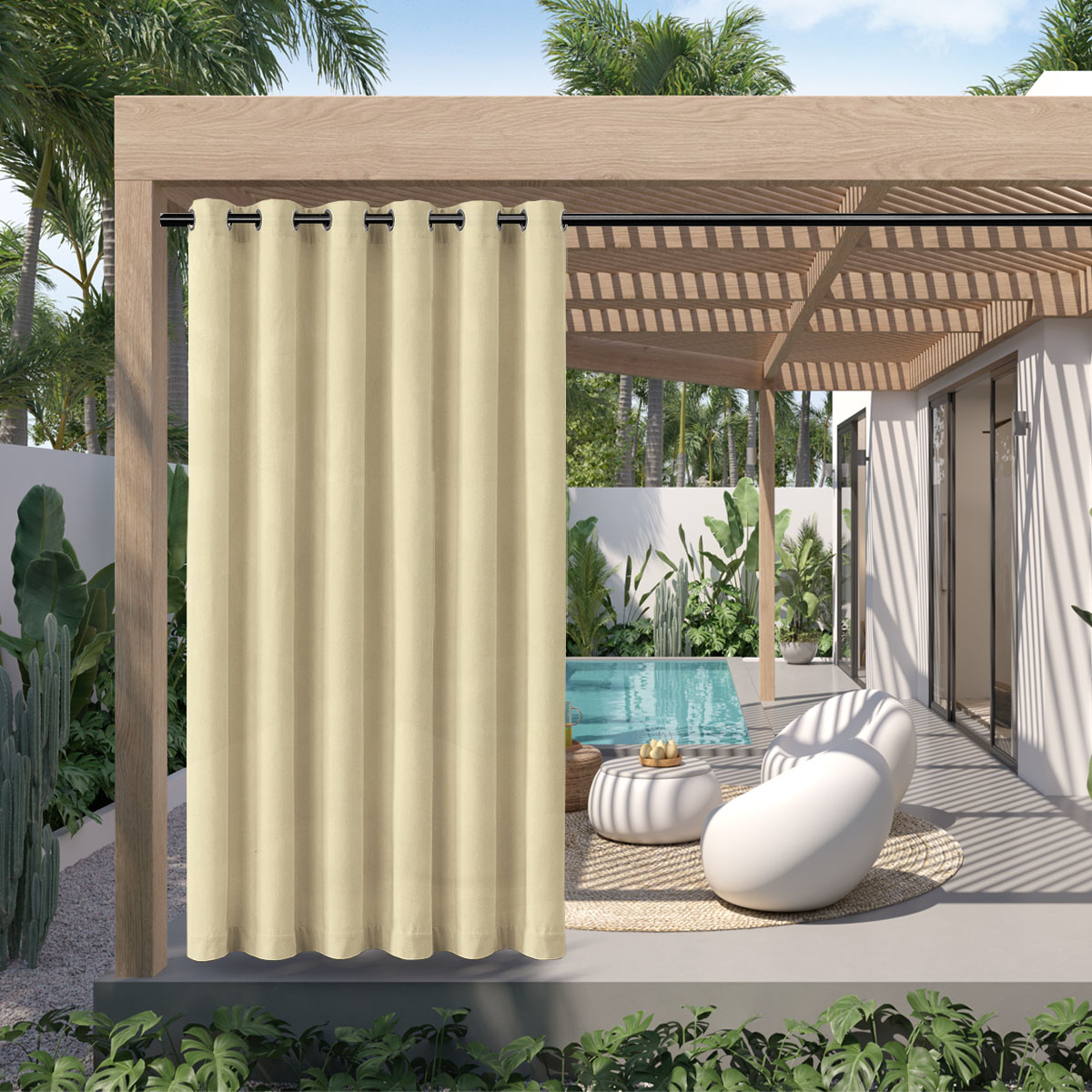1 szt., wodoodporna zasłona Polyster na zewnątrz, odporna na warunki atmosferyczne kurtyna górna na ganek, pergola, Cabana, dekoracja patio: 0.8*1.4 / żółte światło