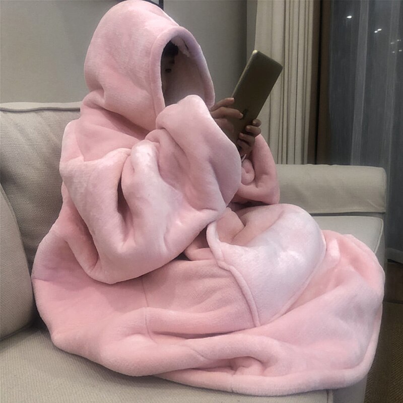Winter Dikke Comfy Fleece Tv Deken Met Mouwen Hooded Gewogen Volwassen Fleece Deken Hoodie Pocket Zacht Warm Voor Bedden Hoodie
