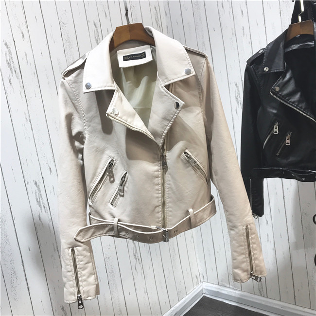 Silver Leather Jacket Women Metallic Motorcycle Short Jackets Lapel Zipper Biker Coat Soft Ladies Punk Streetwear: white / L