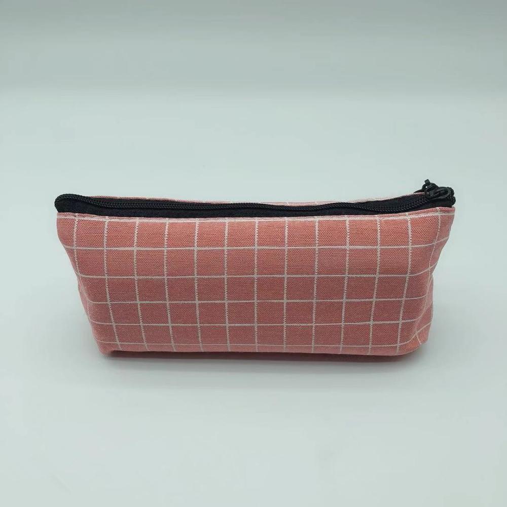 simple pencil case canvas small plaid pen case school pencil case small object storage bag stationery bag: D-a195b