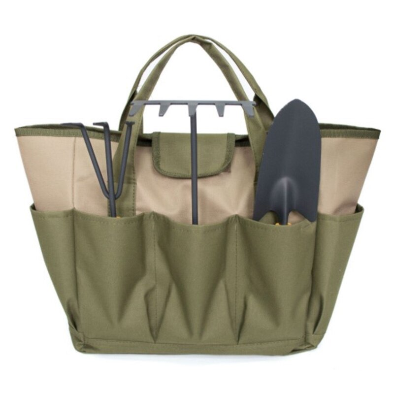 CSS tela Oxford verde oscuro 8 lado Multi-bolsillos Tote manija de jardín herramientas organizador bolsa de almacenamiento portátil