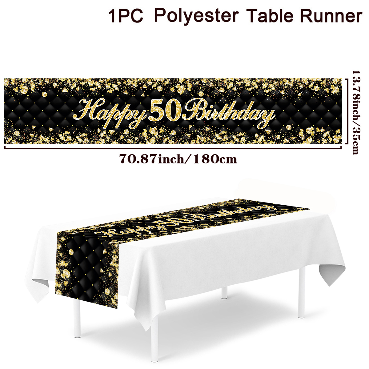 Schwarzgold glücklich Geburtstag Tischläufer 30. 40. 50. Geburtstag Party Dekoration Erwachsene Jubiläum Geburtstag Partyzubehör