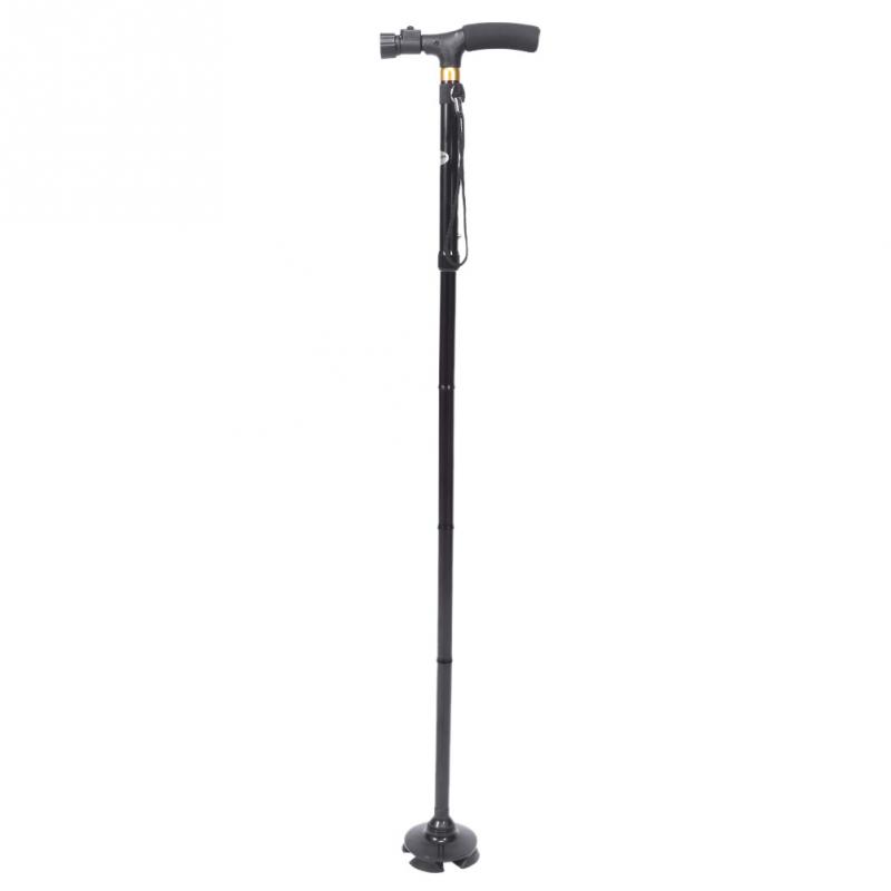 Handle Folding Cane Walking Stick Portable Anti-Shock Telescopic Walking Hiking Climbing Stick Crutch Senior Blind Walking Stick: Black With LED Light
