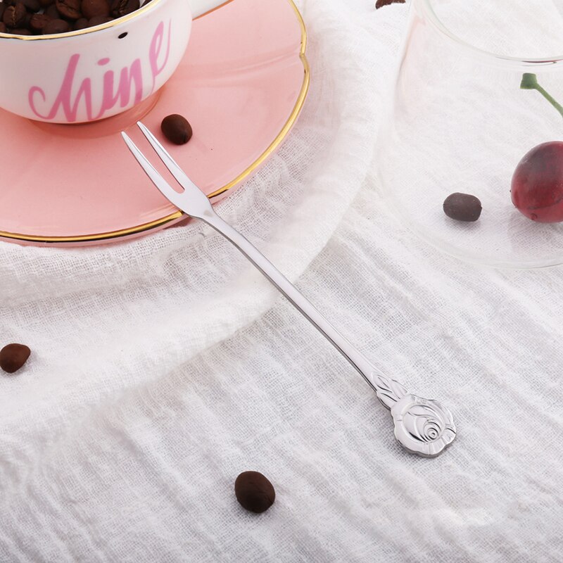 4 stk rustfrit stål børn mini dessert gaffel salat frugt gaffel blomster indretning børneservice julefrokost prikkers: 4 stk sølv a