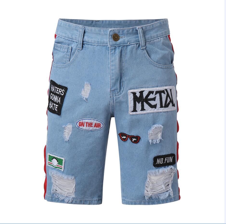 Herr slitna korta jeans märkeskläder sommar korta byxor shorts andas jeansshorts manliga