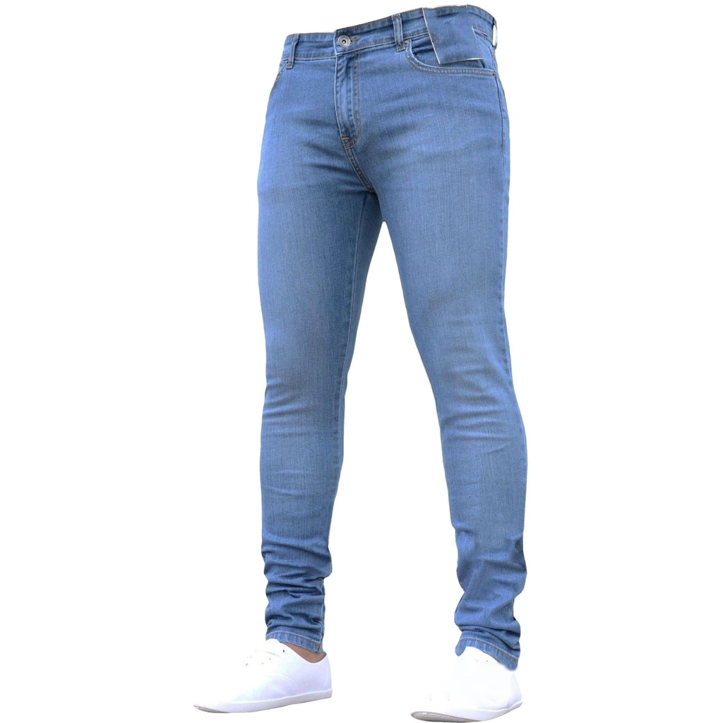 Män snygga slitna jeans byxor hål smal smal smal tunna sliten denim byxor skinny jeans män streetwear kläder: Blå / M