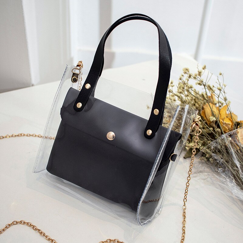 Handtas Pu Vrouwen Schoudertas Transparante Metalen Ketting Dual-Gebruik Snoep Kleur Tote Messenger Lady portemonnee