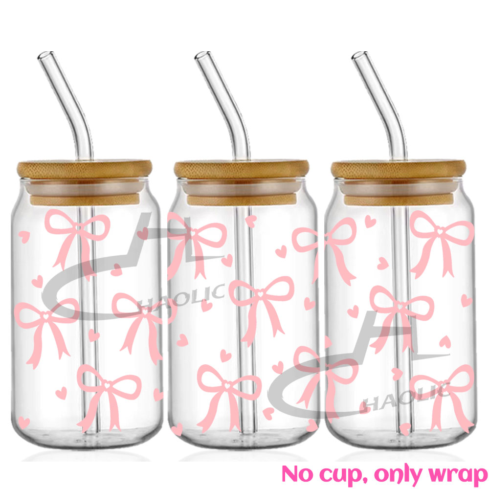 Roze zwierige strikken UV DTF Cup Wrap voor 16oz Libbey bierglas kan mooie liefde linten schattig girly Cup Wrap UV DTF sticker: Donker Kaki