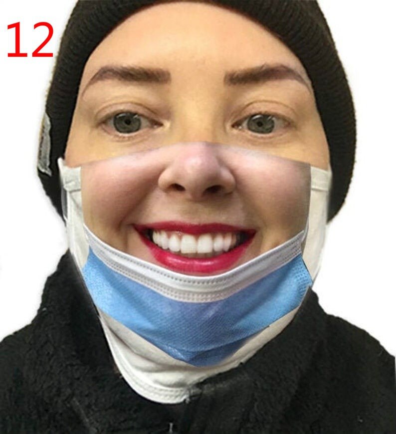 Mascarilla facial Unisex con estampado divertido para hombre y mujer, cubreboca suave, a prueba de polvo, reutilizable, con filtro, para broma, 1 Uds.: 12