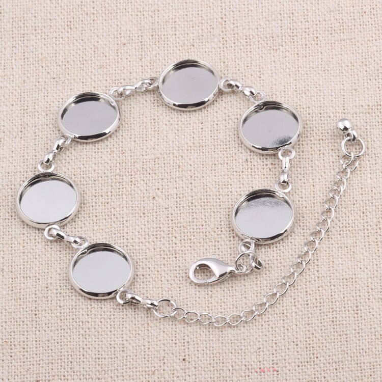 reidgaller 10pcs fit 12mm round cabochon bracelet base setting copper bezel bracelet blanks diy bracelets making supplies: silver plated