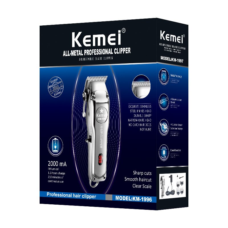 Cortadora de pelo Kemei KM-1996, eléctrica, sin cable, recargable, eléctrica
