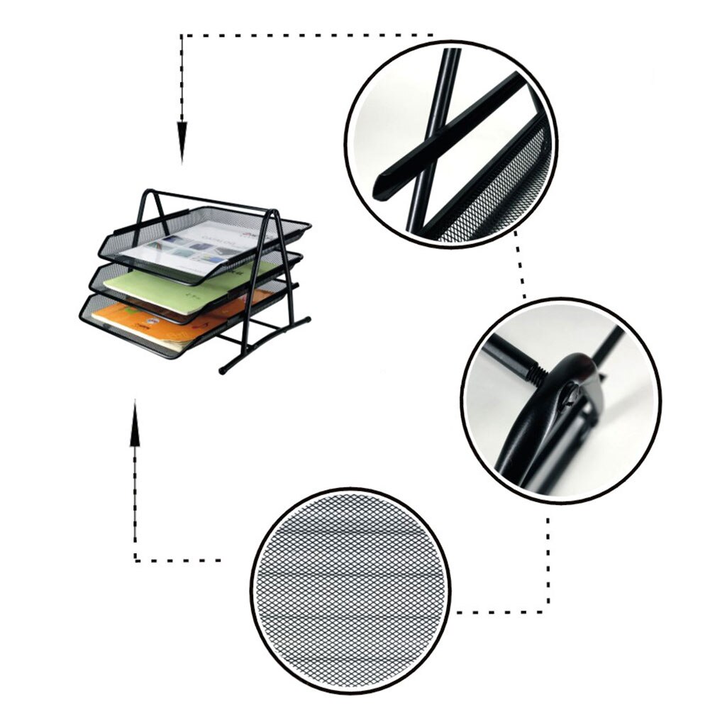 3 Tier Desktop DIY Document Tray School Paper Files A4 Drawer Holder Detachable Office Neatening Tools Magazine Frame Metal Mesh