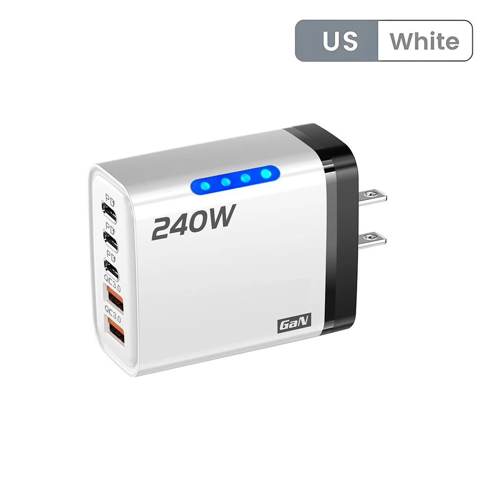 240w pd-oplader usb-c pd-oplader snellader 3.0 gan usb-oplader 5 in 1 snellader voor telefoons voedingsadapter type-c kabel: Au