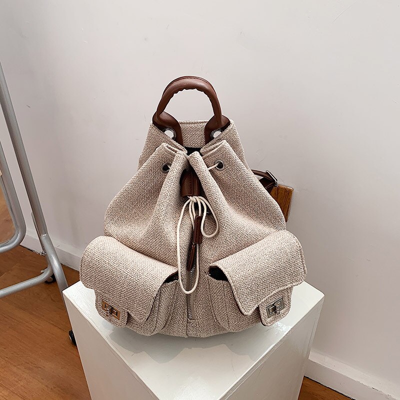 Mochila de algodón y lino para mujer, bolso escolar informal combina con todo, de viaje, de lona, nueva ,