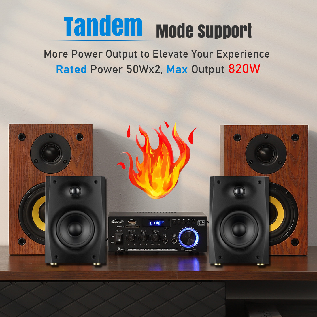 Woopker AK45 Pro Audio Amplifier Max Output 820W Channel 2.0 Bluetooth AMP Karaoke HiFi Digital Stereo Receiver for Home RVs