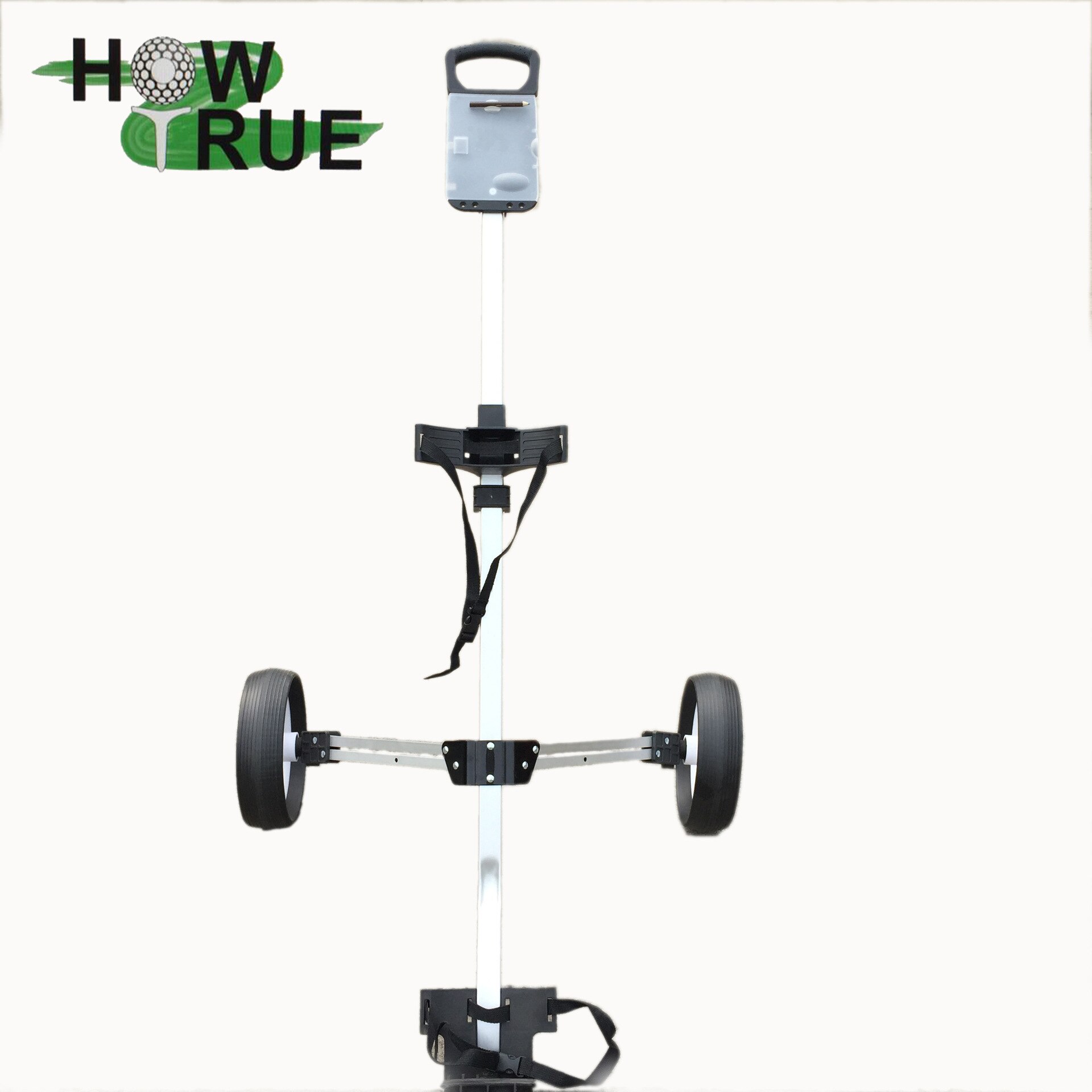 Golf Push Cart Lightweight Foldable Golf Trolley Holder with Adjustable Push Handle and Scorecard and Foot Brake