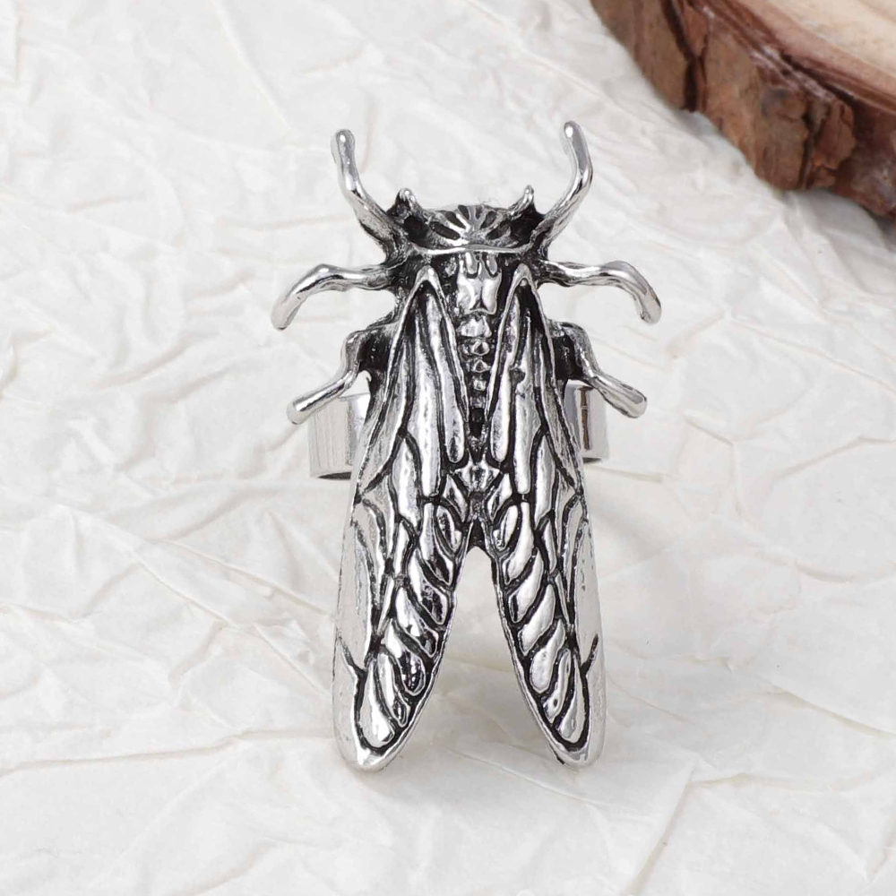 Bague d'ouverture d'insecte rétro, Animal coccinelle cigale Punk, anneau réglable ouvrable pour femmes, nouvelle tendance, bijoux, accessoires: Black