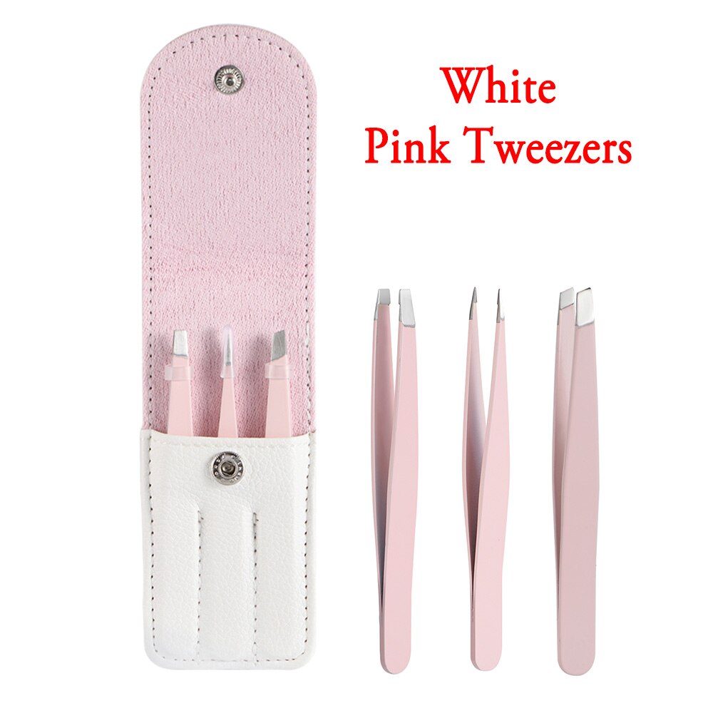 3 Stks/set Wenkbrauw Pincet Rvs Punt Tip/Slant Tip/Flat Tip Ontharing Make-Up Tool Kit Met tas Case