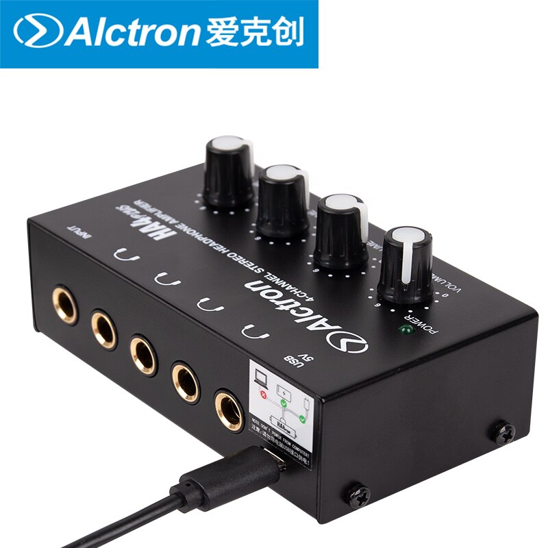 ALCTRON HA4plus 4-kanaals stereo Mini Hoofdtelefoon Versterker USB interface aangedreven opname studio hoofdtelefoon splitter