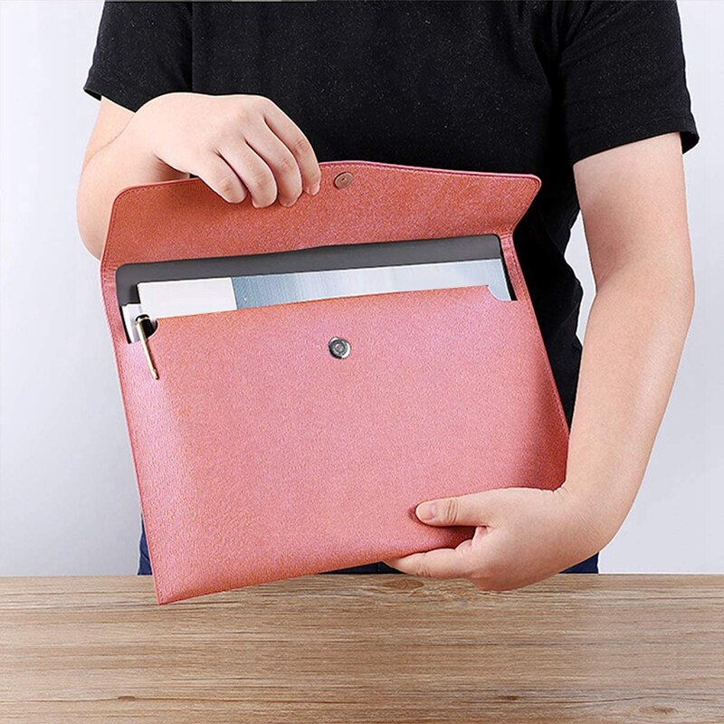 PU Leather A4 File Folder Document Holder Waterproof Portfolio Envelope Folder Case With Snap Closure