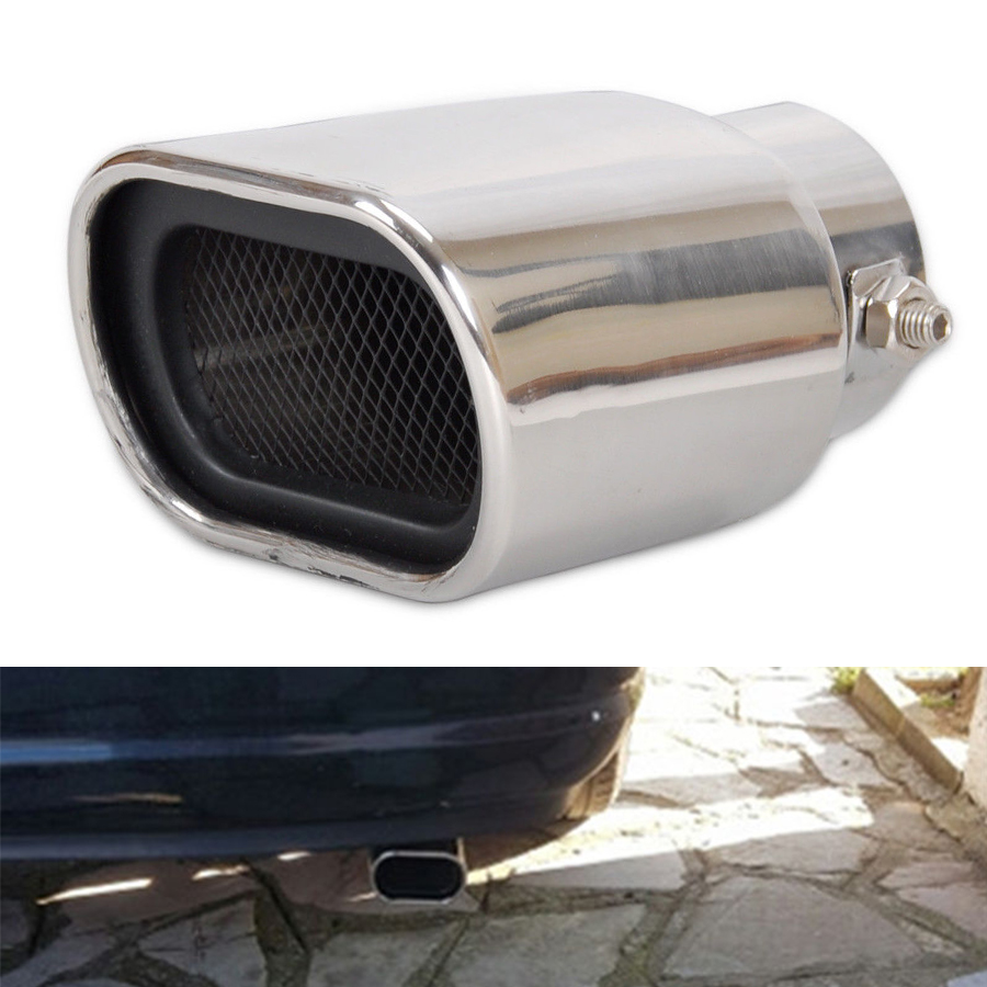 Straight Stainless Steel Car Exhaust Pipe Tip End Tail Muffler Rectangular Mesh Cover 63mm