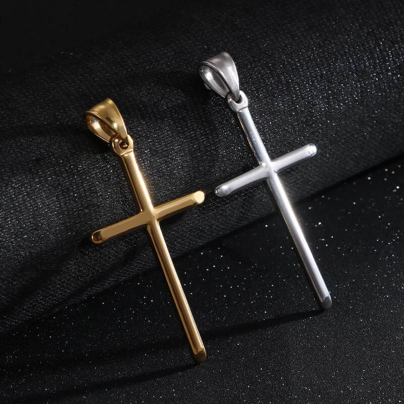 Trendy Golden Cross Pendant Necklace for Men Boy Stainless Steel Catholicism Religious Necklaces Simple Charm Male Jewelry