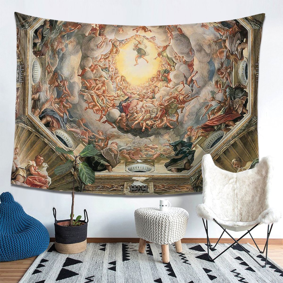 Sixtijnse Kapel Plafond Michelangelo Tapijt Deken Tafelkleed Renaissance Wolken Sky Wandtapijten Polyester Picknick Deken
