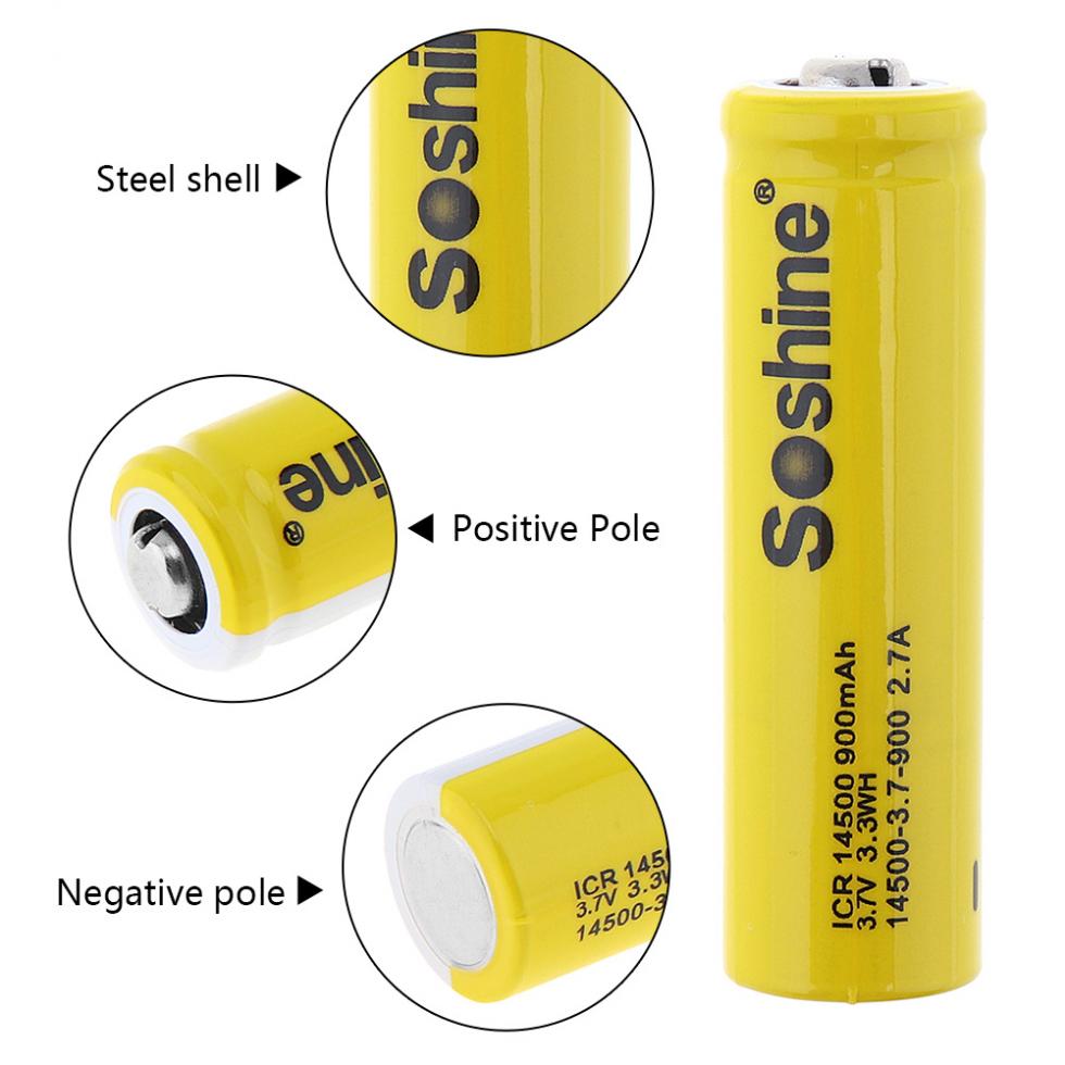 2 Stuks Soshine 3.7V Icr 14500 900Mah Li-Ion Oplaadbare Batterij Met Veiligheidsklep + Batterij Doos Voor zaklampen Koplampen