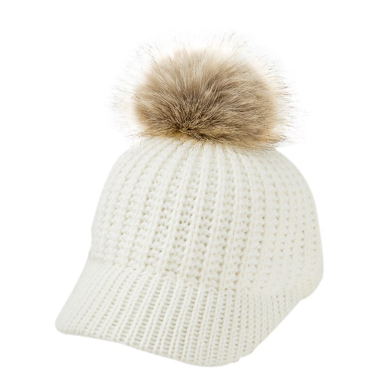 Stickad babymössa pompom vinterkeps för barn justerbar solid baby vintermössa tillbehör barnmössa för 2-5 år 1pc: Vit babyhatt