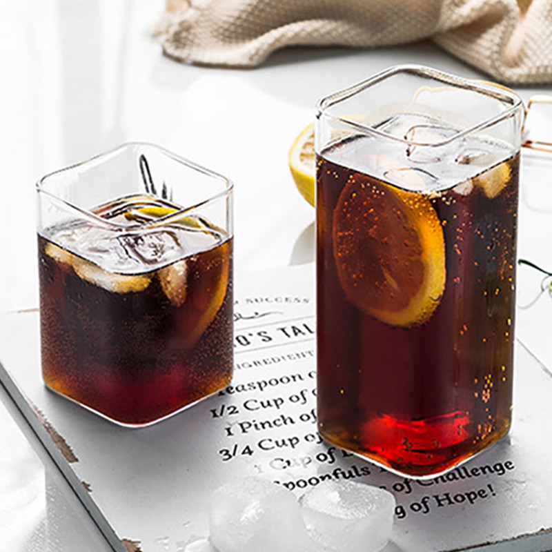 1/2/4Pcs Transparent Temperature Resistant Square Glass Tea Milk Cup Water Milk Juice Simple Juice Cup Dessert Cup Durable