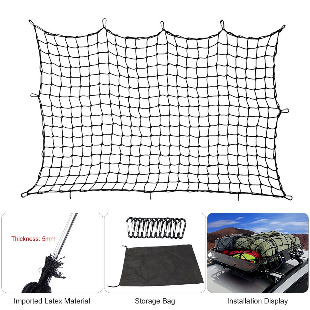 4'x6' Luggage Net Bungee Cargo Net Strech Super Duty Mesh Holds Adjustable Hooks for Rooftop Cargo Carrier Car Accessories
