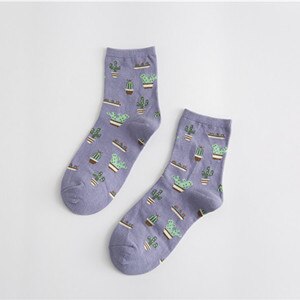 Calzini Casual Donna - Motivo Pianta Cactus Cartoon - Calzini Corti Carini Comodi: Viola