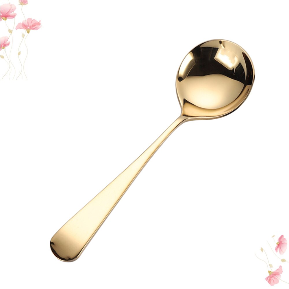 3pcs Silver 304 Stainless Steel Spoon Dessert Serving Spoon Tableware Round Spoon for Home Restaurant