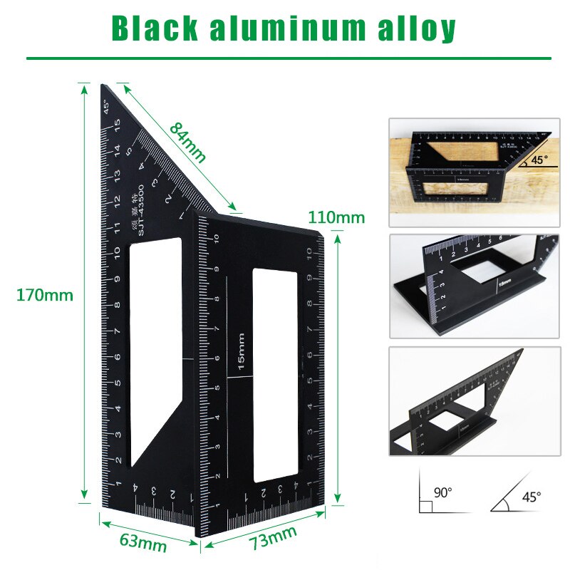 Woodworking Tools Multifunction Ruler 45 90 Degree Mitre Angle Measuring Gauge Square Size Aluminum Alloy Carpenter Measure Tool