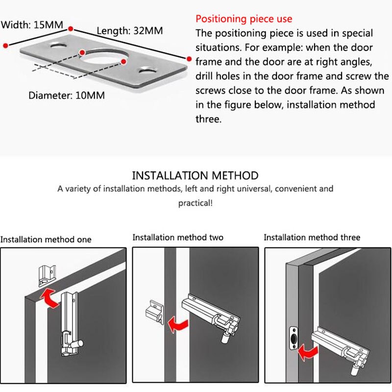 Safety Guard Latch Slide Lock Door Drawer Barrel Bolt 2 Inch 3 Inch, Silver Thick Aluminum Alloy Open Latch Door Lock with Screw