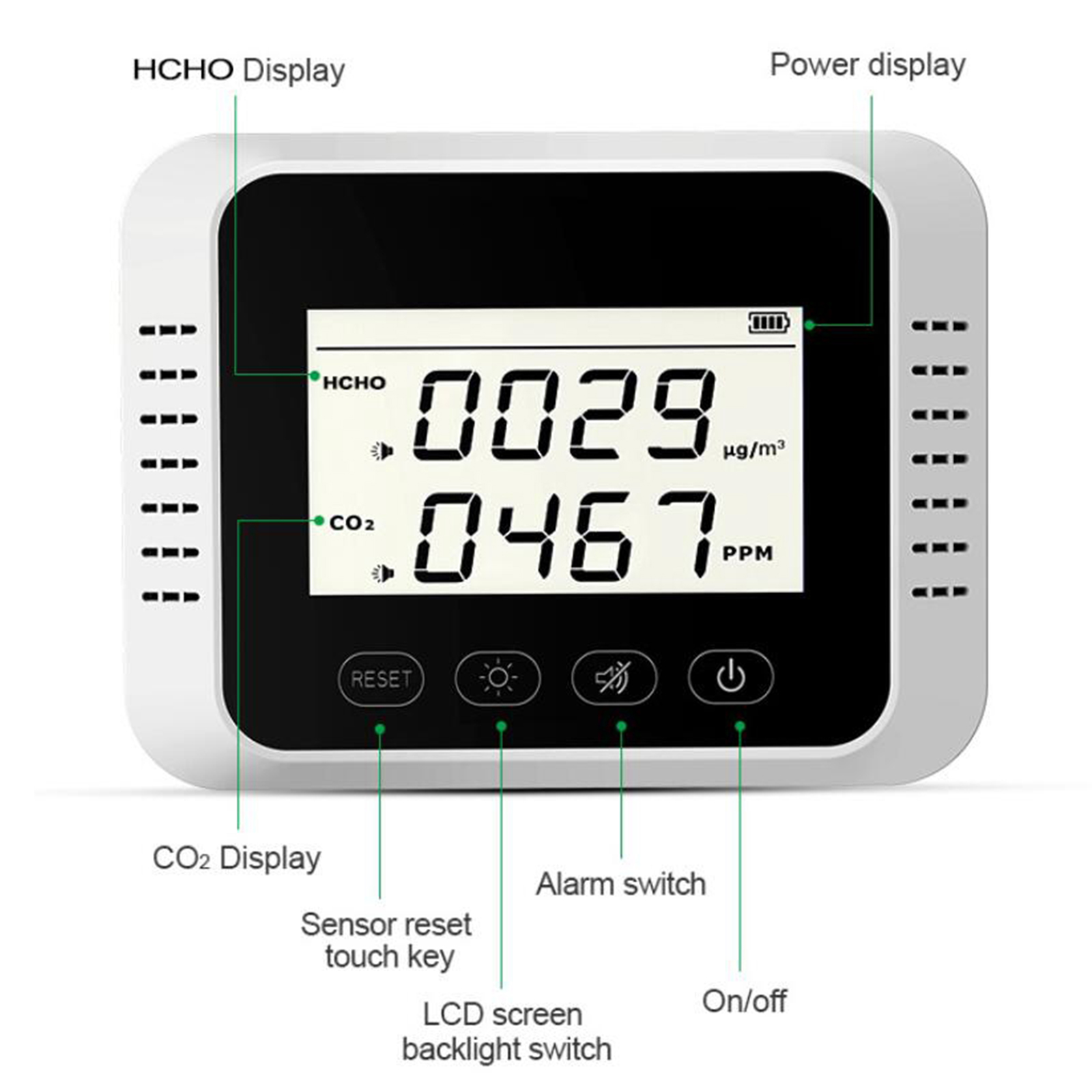 Air Monitor USB Rechargeable CO2 Monitor Carbon Dioxide Sensor