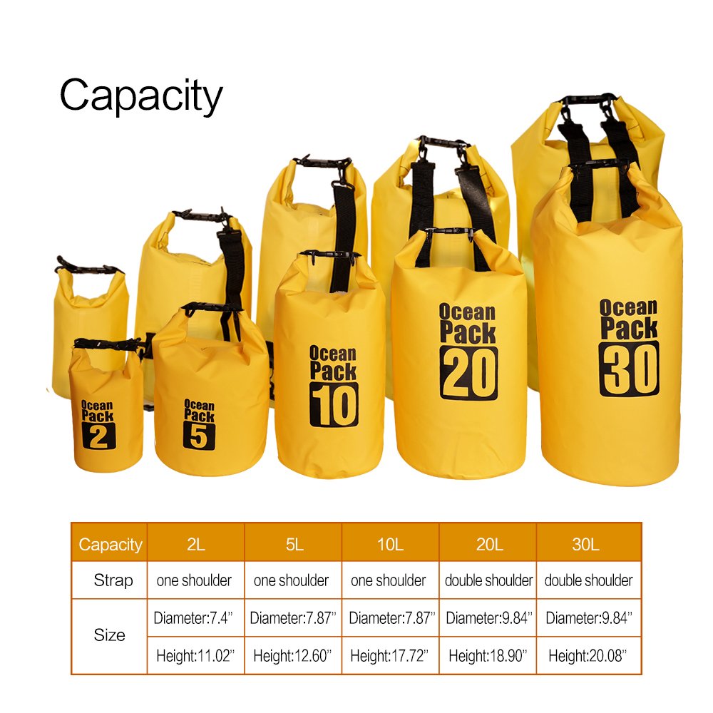 Wasserdichter Trockensack mit Rolltop-Sack hält Ausrügestochen trocken für Kajakfahren, Rafting, Bootfahren, Schwimmen, Camping, Wandern, Strand, Angeln: M / Gelb