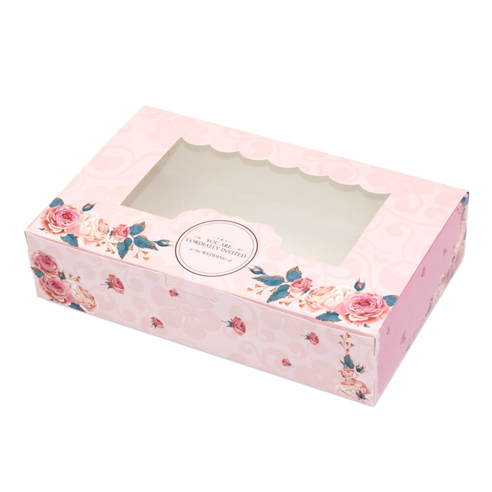 10 Pcs Foldable Box Cupcake Paper Packaging Rose Cookies Cute Easy Assemble Party With Window Candy Multi Purpose Wedding