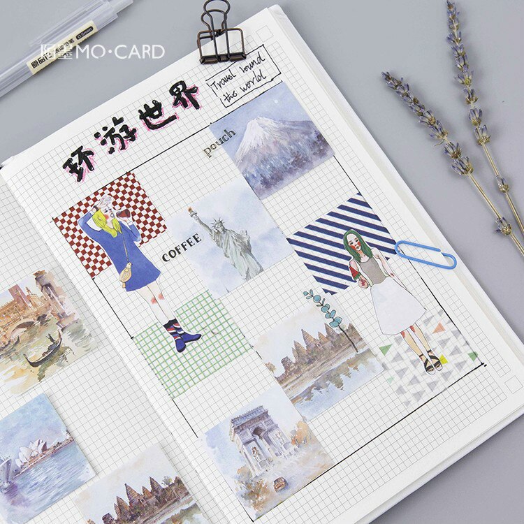 46Pcs/pack Round World Paper Envelope European Style Message Card Letter Stationary Storage Paper Sticker