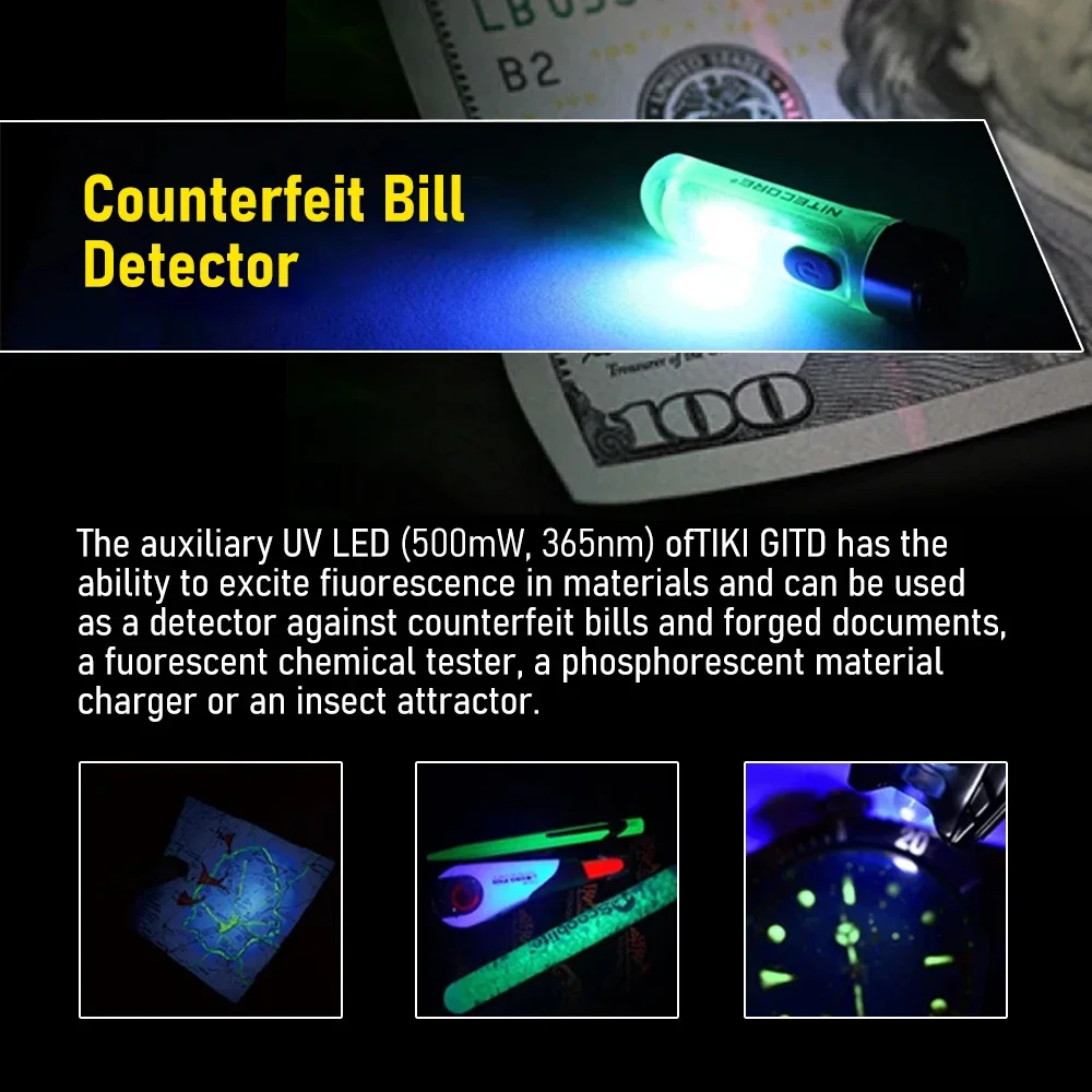 Original nitecore tiki gitd lanterna chaveiro luz mini luz noturna edc lanterna tocha luz de trabalho bolso tocha luminosa