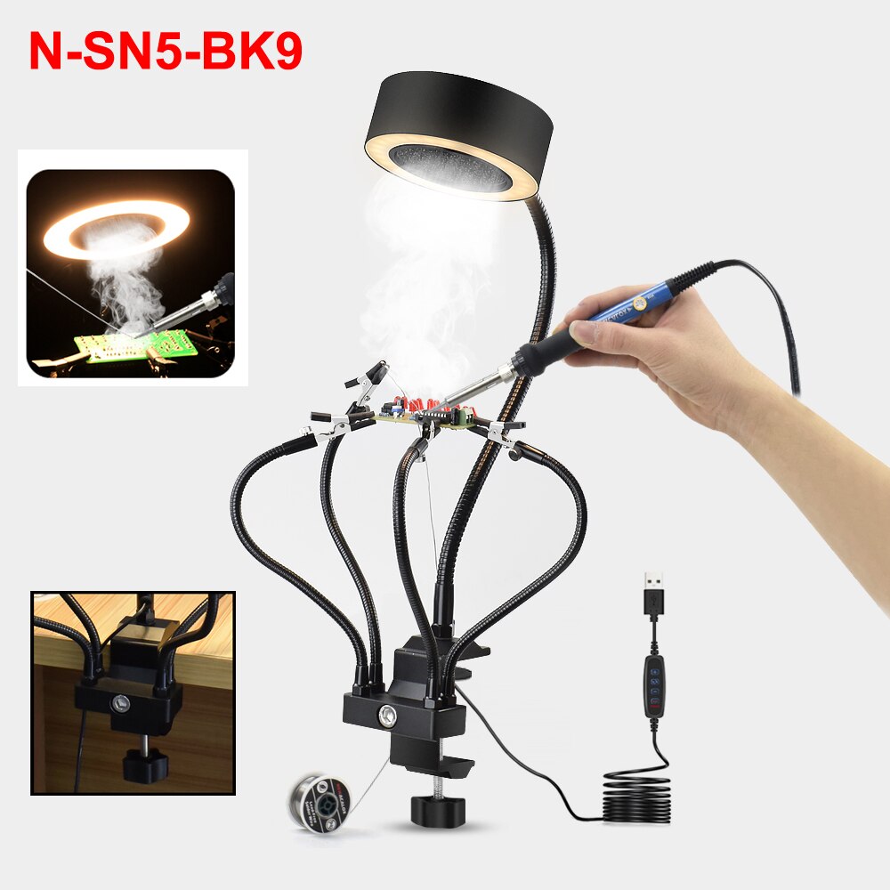 NEWACALOX USB Solder Smoke Absorber Welding Fume Extractor Fan with 50Pcs SMD LED Lights for Welding DIY Working Fan Tool: Black Smoking Device