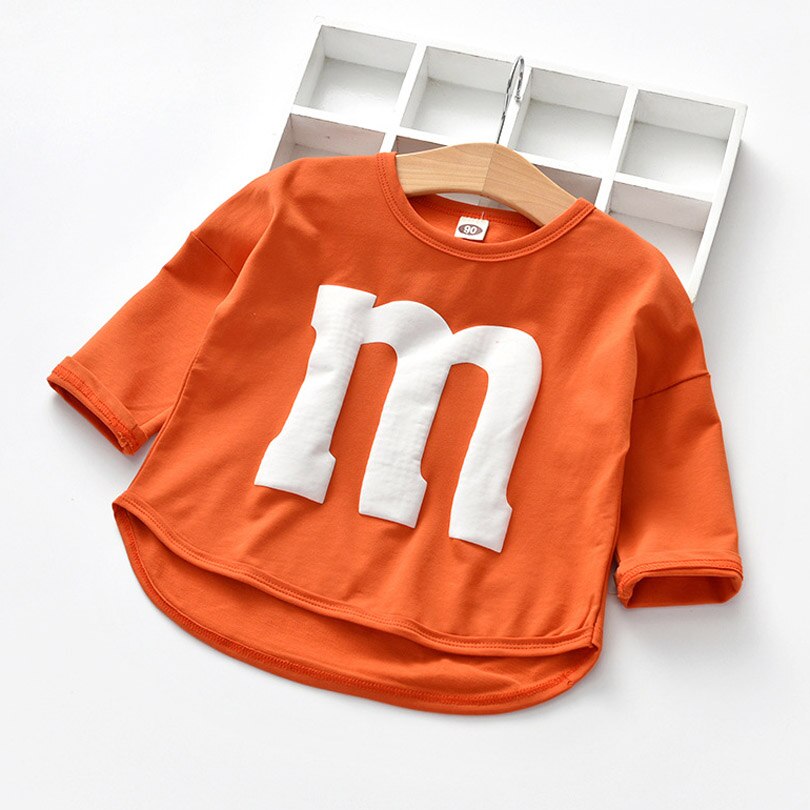 T-shirt manches longues pour bébés garçons | En coton, printemps-automne dessin animé lettres M, hauts enfants tee-Shirt couleurs de bonbons T Shirt pour tout-petits filles 1-6T: Dark Orange / 6T